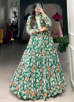 Georgette Green Traditional Wear Printed Readymade Gown